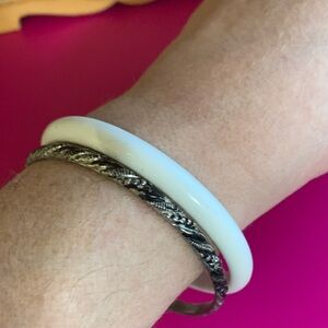 Chic White and Silver Bangle Duo